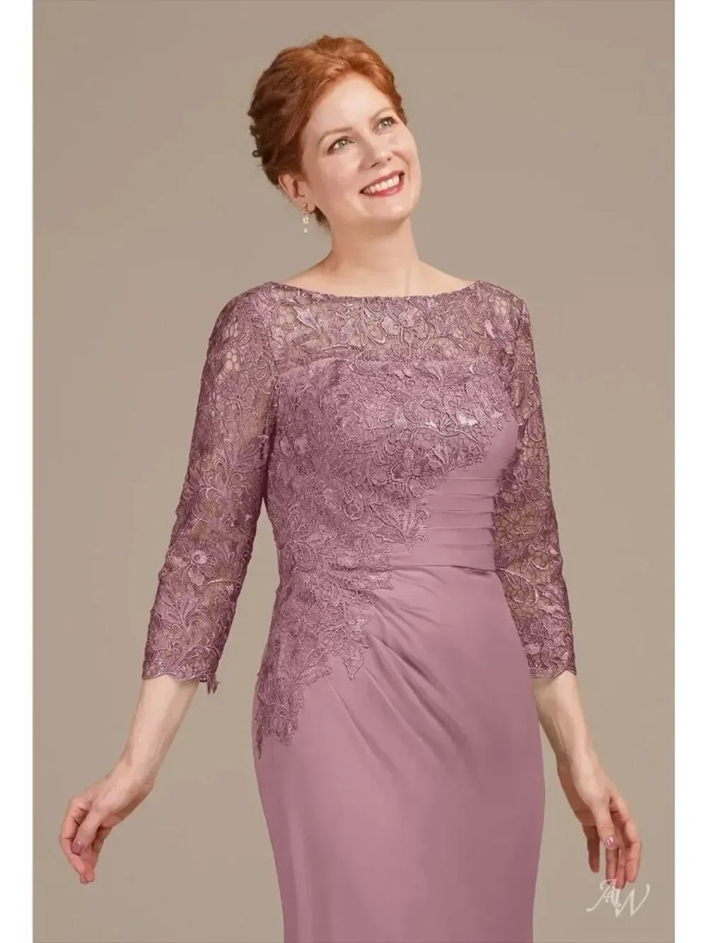AW Bridal Zephyr Women Mauve Mist Lace Chiffon Mother of the Bridal Dress Size 8